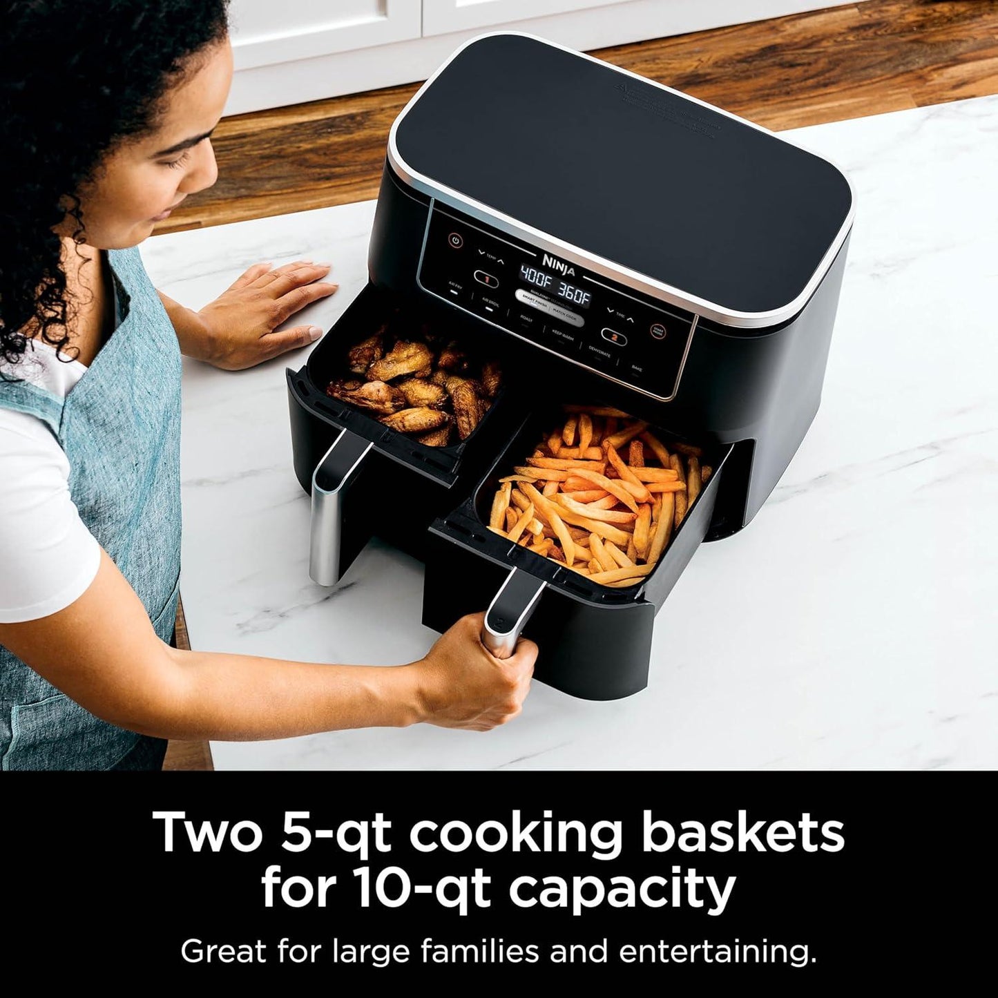 Ninja 10-in-1 Air Fryer, Roast, Bake, Broil, Reheat & More, 10 QT, Less Oil, Quick & Healthy Meals, Black