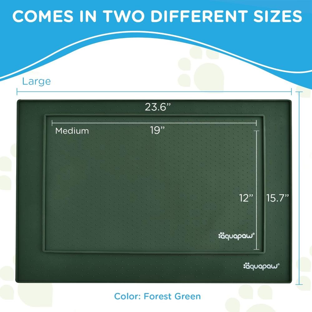 Pet Feeding Mat, Forest Green, Medium (19in x 12in) Non-Slip, Waterproof, Dishwasher Safe, Ideal for Easy Dog/Cat Mealtimes and Clean Up