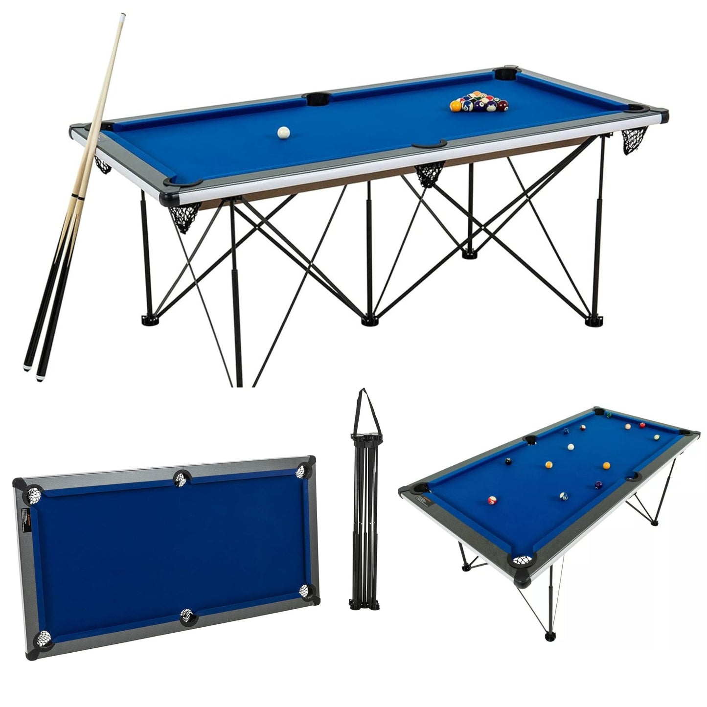 6' Portable Pop-Up Folding Pool/Billiard Table - Instant Assembly with Folding Legs, Includes Accessories, 72"