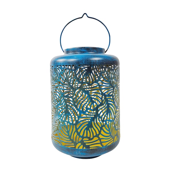 Outdoors Solar LED Lantern w Banana Leaf Design Hand Painted Finish